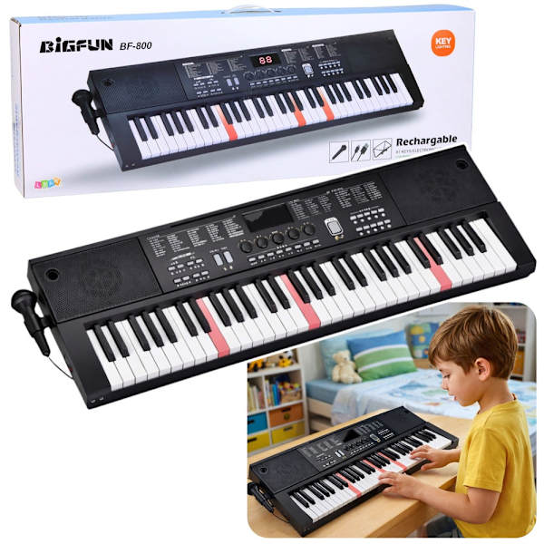 Keyboard 61 tangenter med Key Light, LCD, mikrofon & notställ, USB