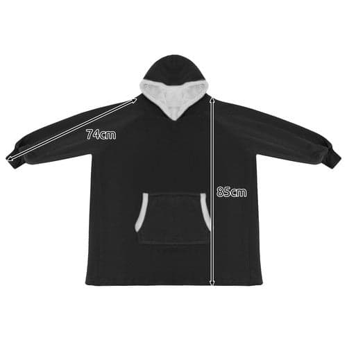 Oversize sweatshirt-tæppe med hætte og lomme flannel sort XXL