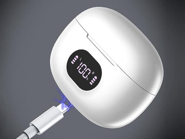 Bluetooth in-ear hörlurar vit med LED-laddningsetui och mikrofon