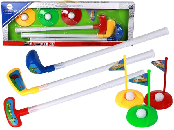 Mini-golfset til børn 3+ med 3 køller, 3 bolde og 3 mål