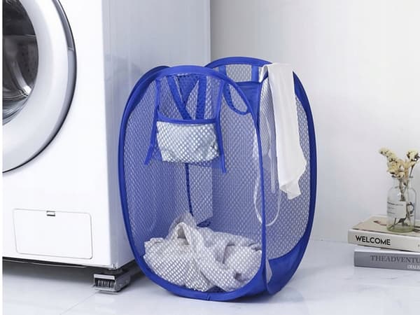 Sammenklappelig opbevaringskurv i mesh 40 L blå 47 x 26 x 26 cm