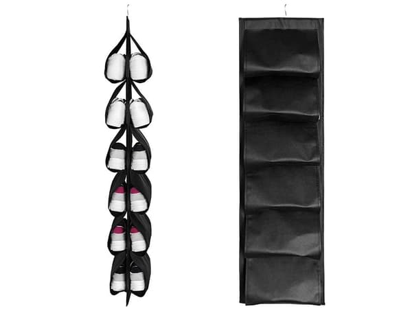 Hængende skoholder til garderobe 12 lommer 115x32 cm sort