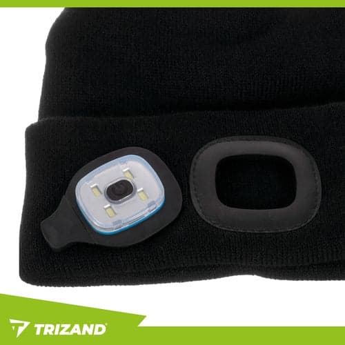 Vinterhue med USB-opladelig LED-lommelygte 3 tilstande sort unisex