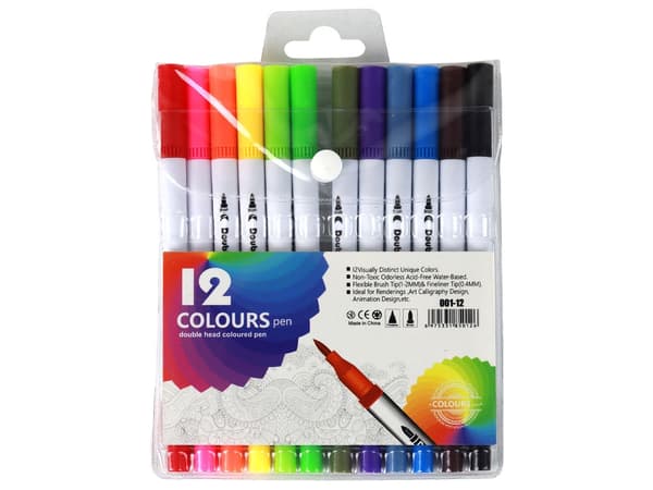 Dobbelt-sidede tuschpenne 12-pack med plastorganisator, CE EN71