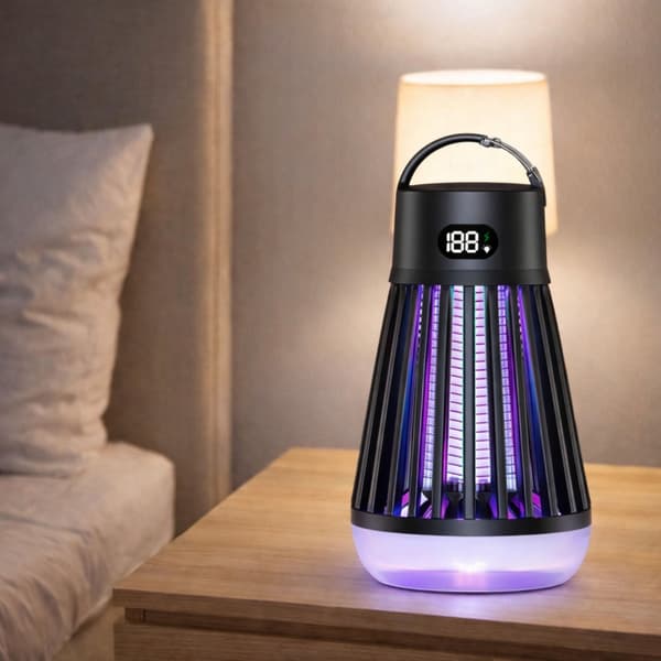 Myggefangerlampe UV med elnet 2000mAh batteri USB-C campinglampe