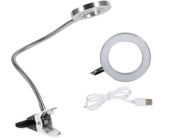 Skrivebordslampe med klemme 24 LED USB 2 lysindstillinger hvid/sølv