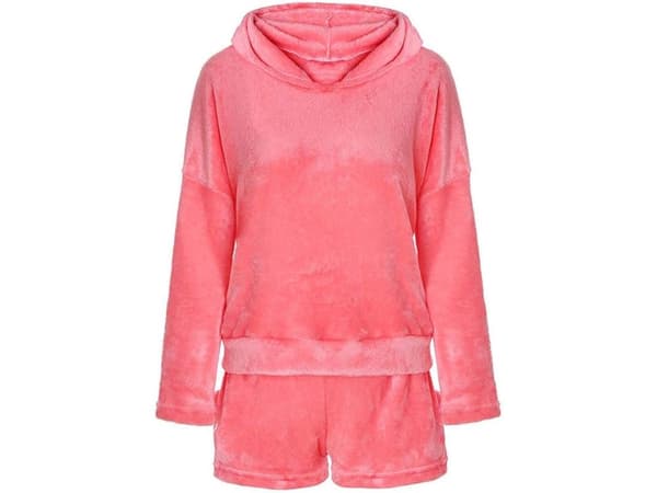 Pyjamas dam 2-delar bomull långärmad tröja + shorts rosa XL