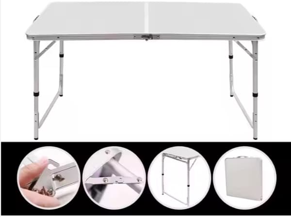 Hopfällbart campingbord med 4 stolar 120x60 cm aluminium/MDF vit