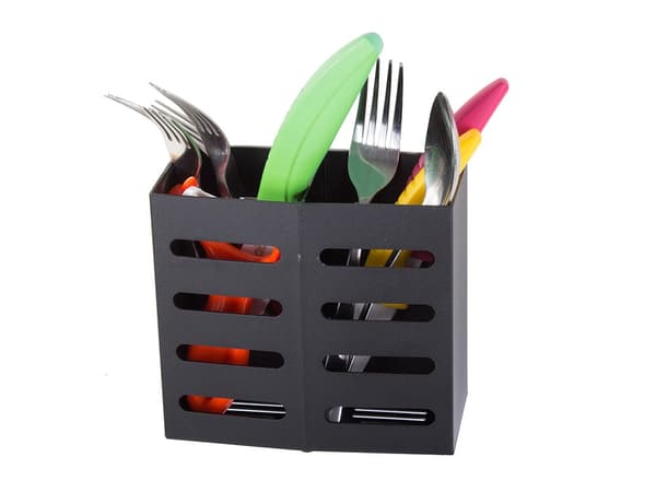 Vægmonteret bestikholder 2 rum rustfrit stål 15x7x13,5