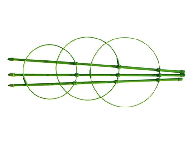 Blomsterstöd med 3 ringar i metall, 60 cm, grön