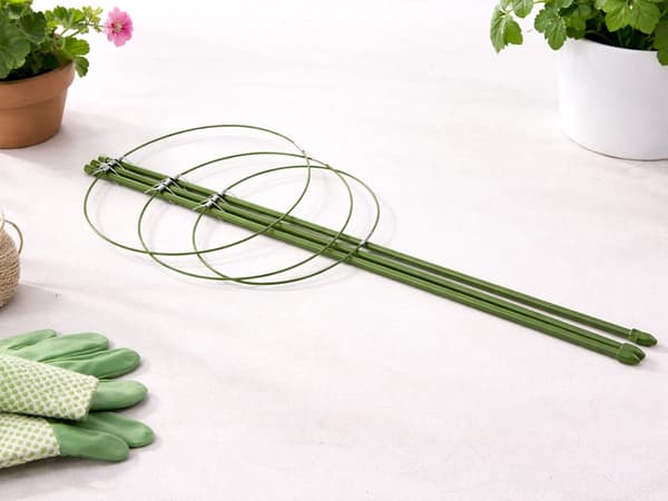 Växtstöd 60 cm med 3 justerbara ringar grön metall/plast
