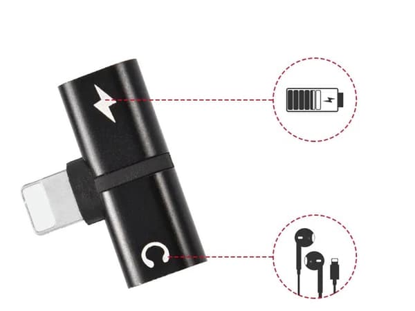 Lightning-adapter 2-i-1 splitter til opladning og hovedtelefoner sort