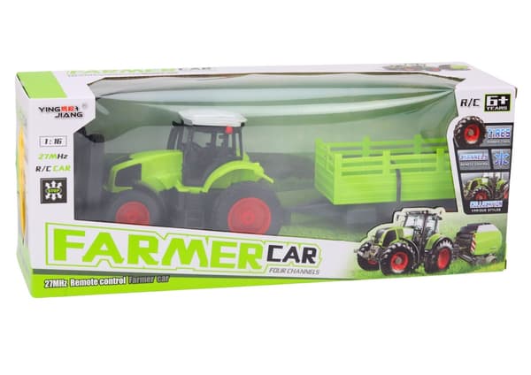RC-traktor med anhænger 1:16 38 cm lysegrøn med batteri og oplader
