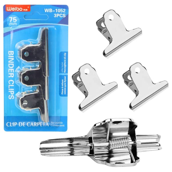 Metallklämmor 75 mm silver 3-pack för tjocka dokument och block