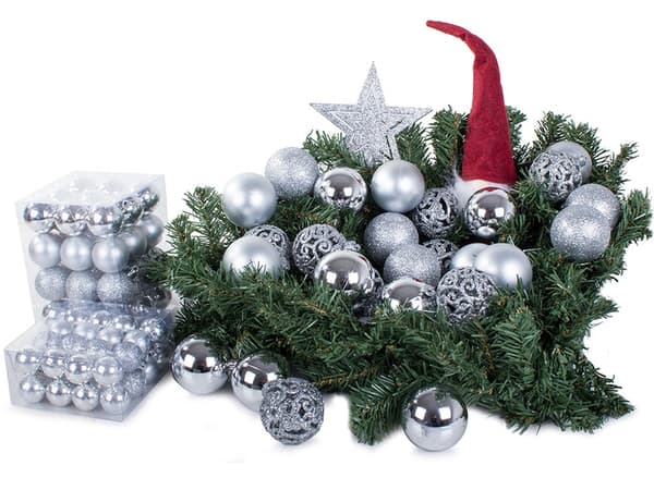 Julgranskulor plast silver 100-pack med Bethlehemstjärna 30-60 mm
