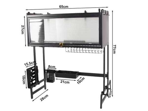 Opvaskestativ over vask 65 cm 2 niveauer med døre sort
