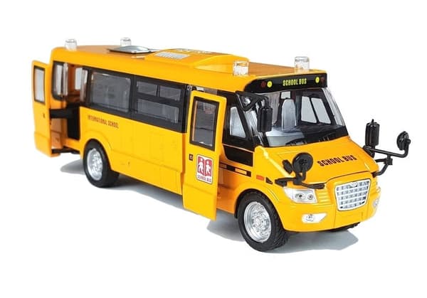 Legetøjsbus skolebus i metal 23 cm med lyd/lys og pull-back