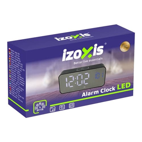 LED-vækkeur sort med lydaktivering, snooze, temp, USB-C/batteri