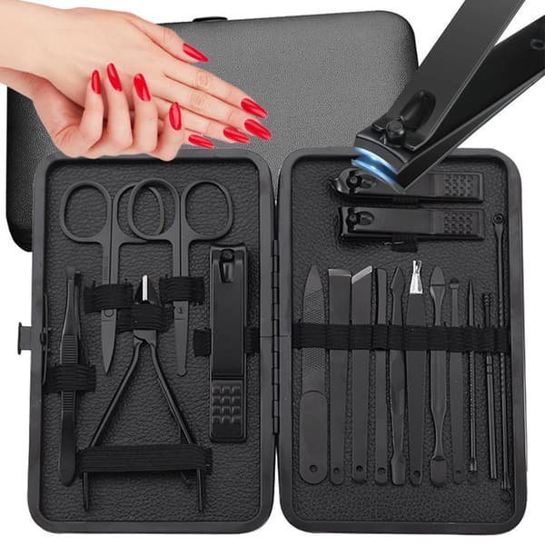 Manicure- og pedicure-sæt 18 dele sort etui