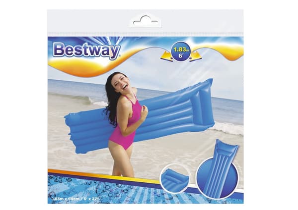 Oppustelig bademadras blå 183x69 cm med pude PVC max 90 kg