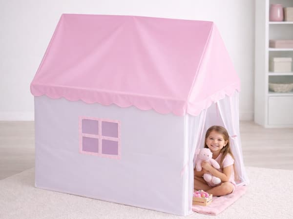Børnetelt slot rosa polyester 130x98x125 cm med bærepose