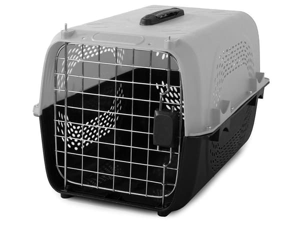 Transportkasse hund/kat/smådyr plast 48x30x32 cm grå