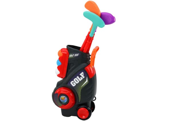 Mini-golfsetti lapsille 3+ kärryllä pyörillä, 3 mailaa, 5 palloa