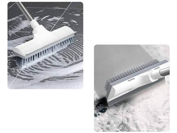 Skrubbebørste med gummiskraber 2-i-1, justerbart skaft, 122 cm