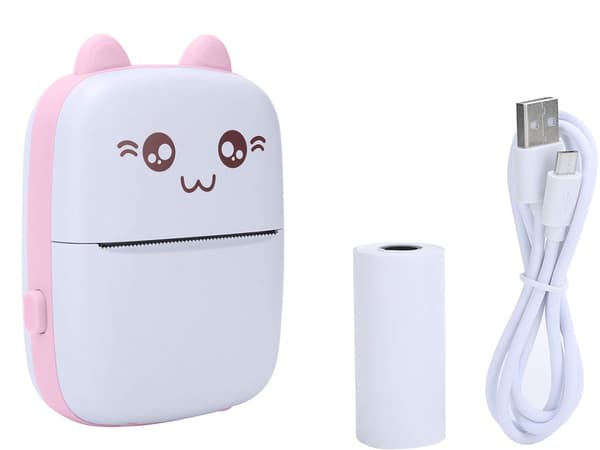 Mini lämpötulostin Bluetooth 57 mm vaaleanpunainen paperirullalla ja USB-C