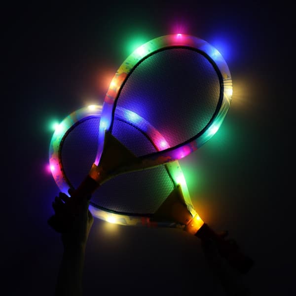 LED-belysta badmintonrack set 2-pack med 2 shuttles inkl batterier