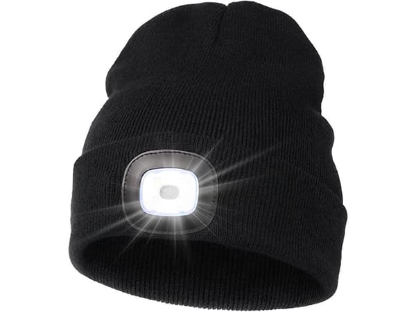 Neulottu LED-pipo irrotettavalla lampulla, USB-lataus, musta