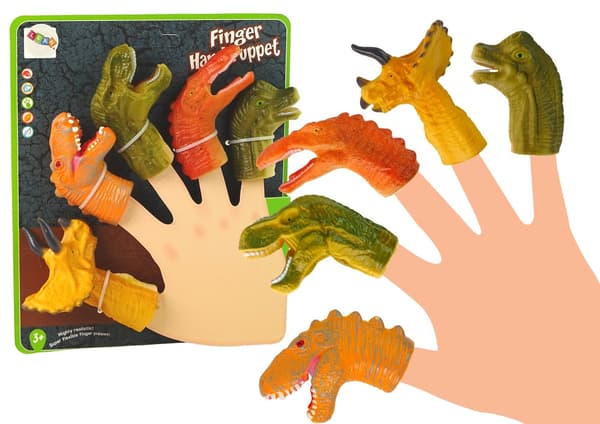 Fingerdockor dinosaurier i gummi 5-pack, 3+ år