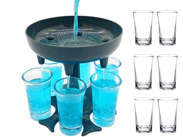 Dryckesdispenser med 6 shotglas 50 ml och hopfällbart stativ plast