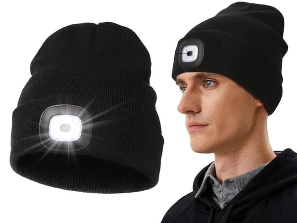 Neulottu LED-pipo irrotettavalla lampulla, USB-lataus, musta