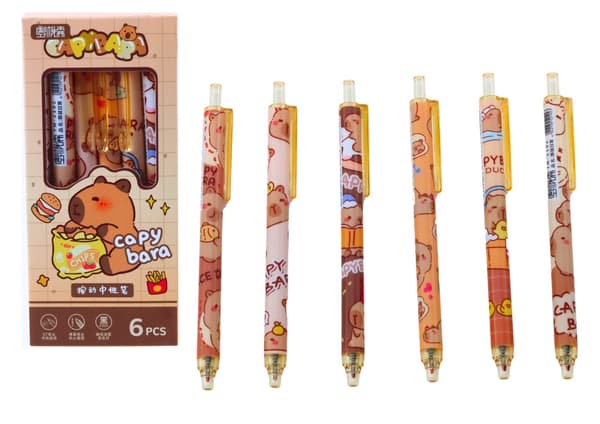 Pennset capybara 6-pack blått bläck färgglada plastpennor