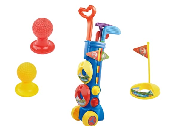 Mini-golfsarja lapsille golfkärryllä, 3 mailaa, 5 palloa, 2 reikää
