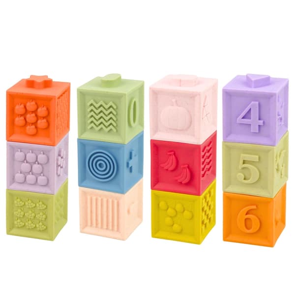 Sensoriska utbildningsblock i gummi med siffror/texturer 12-pack 5x5 cm