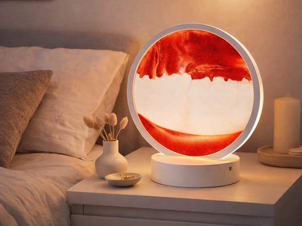 3D sandlampe bordlampe med roterende sandmotiv, USB/AAA, 19 cm