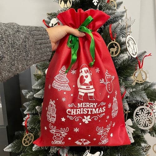 Julklappspåsar med snöre tomtemönster 45x29,5 cm 4-pack