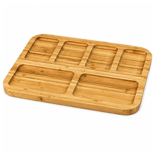 Serveringsbräda bambu med 6 fack 36x28 cm för ost och snacks