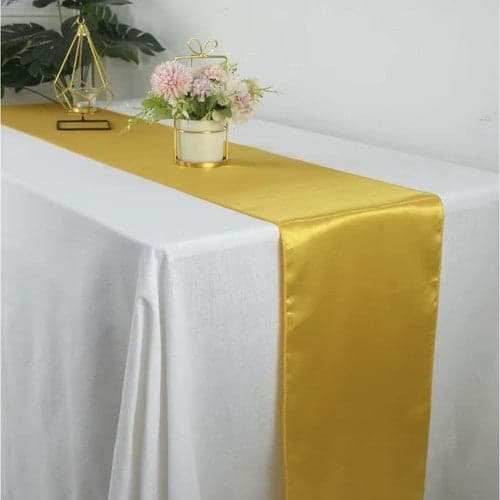 Satinduk guld 900x36 cm polyester bordsduk för fest och event
