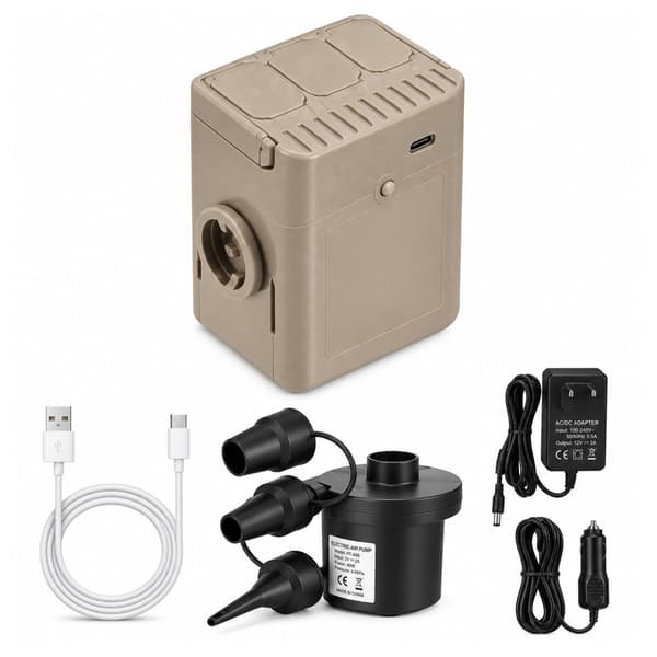 Uppblåsbar luftmadrass dubbel 198x152 cm med elpump USB-C + kudde
