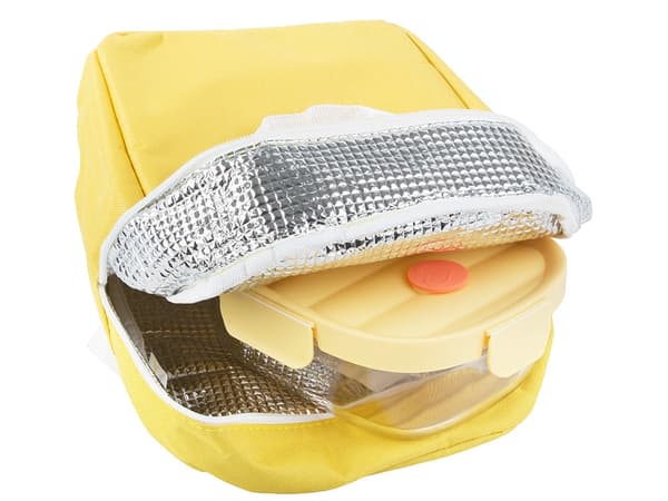 Glasmatlådor med lock 650/950 ml + termoväska gul 2-pack