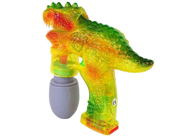 Dinosaur-sæbeboblemaskine gul med 2 flasker sæbeboblevæske 3+