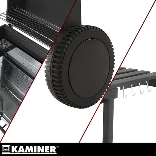 Kulgrill med låg og termometer 57x42 cm støbejernsgitter sort