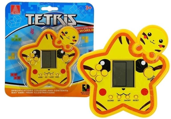 Bærbart elektronisk Tetris-spil med display, gul, 11 cm, 3+