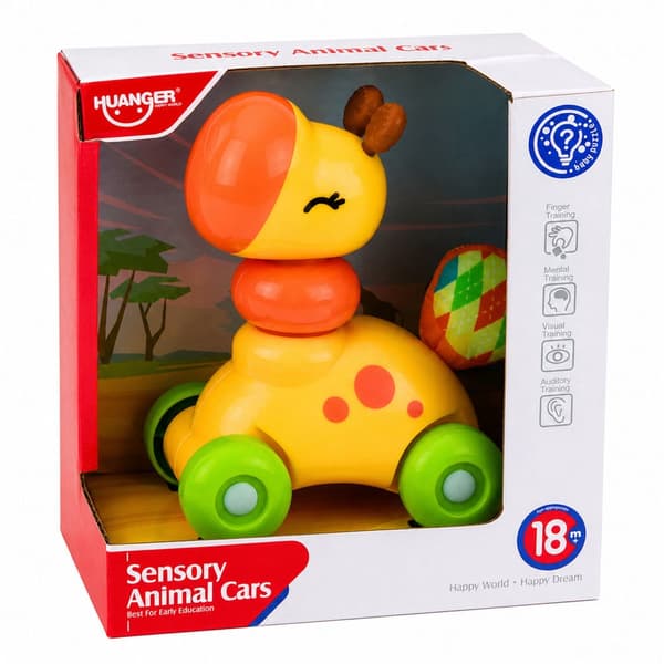 Sensorisk leksaksbil giraff 14 cm i plast med gummielement