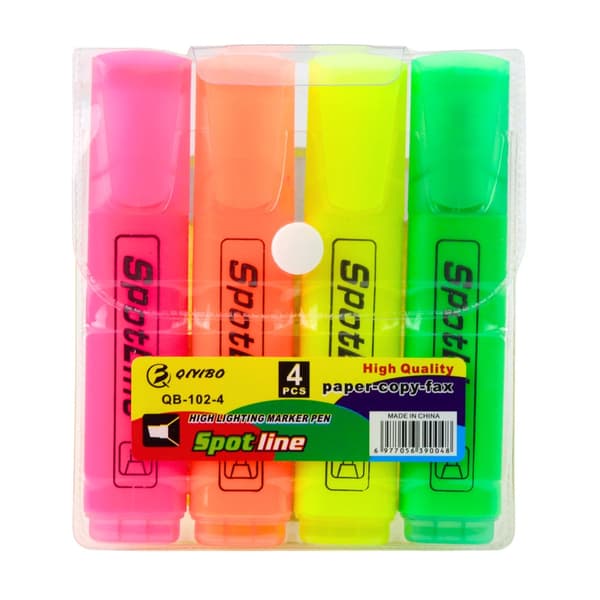 Neon overstregningspenne 4-pak, gul rosa orange grøn