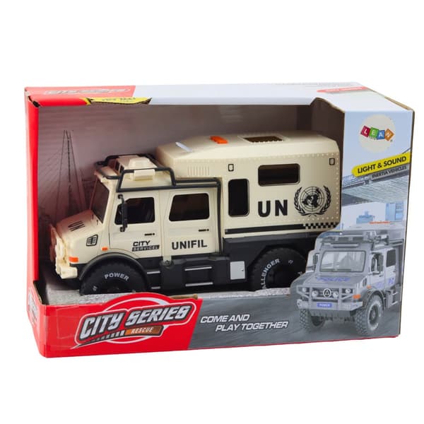 Legetøjsbil Off-Road City Service 1:14 dragback lys/lyd beige