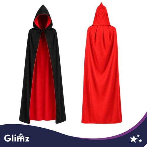 Dubbel-sidig cape 175 cm svart/röd i polyester för maskerad 1-pack